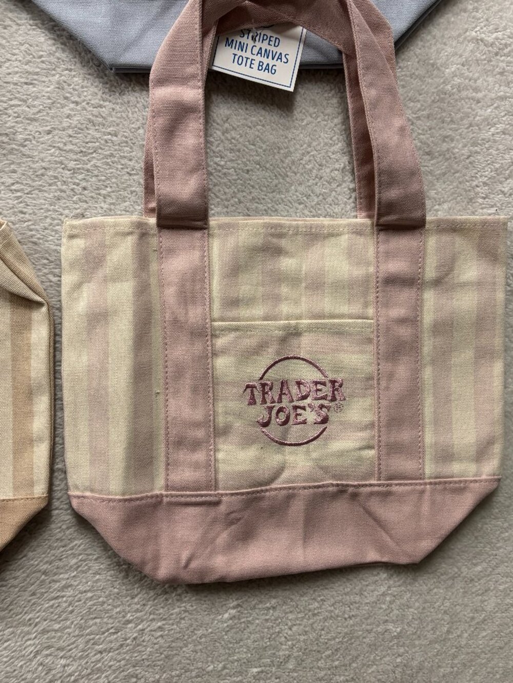 NWT Trader Joe's Striped Mini Canvas Tote Bag - Dusty Pink | Trader Joe's Merch